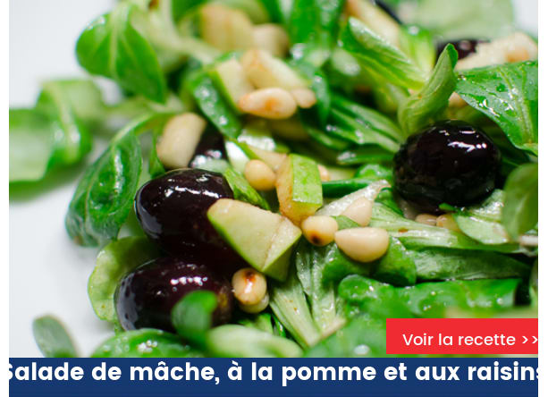 Salade de mâche, à la pomme et aux raisins